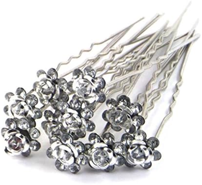 MontCherry Brand Silver Rose/Flower Crystal Diamante Wedding Bridal Prom 10 Hair Pins by Trendz