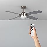 TECHBREY Ventilatore da Soffitto con luce LED Leirus Nickel, 4 pale reversibili, 6 velocità, ultrasilenzioso, telecomando, di