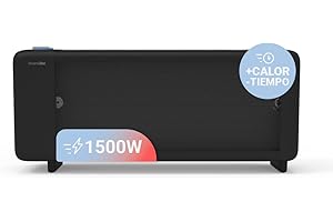 UNIVERSALBLUE Calefactor Mica 1500W Negro | Bajo Consumo | Calor Radiante y Convección | Silencioso | 2 Potencias | Termostato Ajustable | Sistema de Seguridad