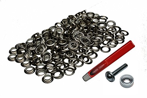 Großpackung Ösen 14 mm Inhalt 100 Stück + Locheisen + Ösenwerkzeug (silber)