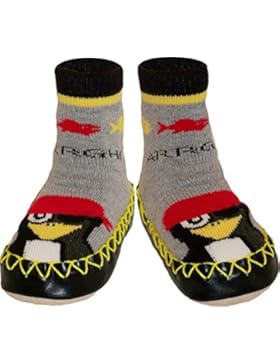 Schwedische Kinderpantoffeln im Pinguin Pirat Design für Jungen und Mädchen - Mokassins Hausschuhe für Babys,...