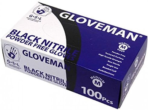 5 x Boxes of Gloveman Black Nitrile AQL 1.5 Gloves (non Latex) - Small
