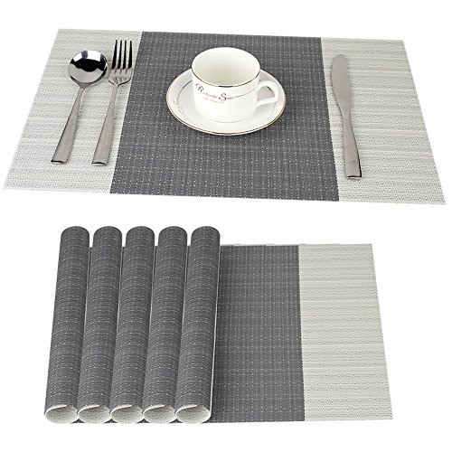 Fontic 6Pcs Sets de Table Anti-Glissant en PVC Napperon Lavables(45x30cm) Napperons pour Cuisine, Salon, Jardin ou Salle à Manger (Rayé Gris)