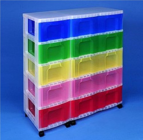 Storage tower triple with 5x12 + 5x30 litre Really Useful Drawers rainbow drawers