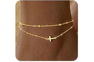 ZHESHY Pulseras Tobilleras Plata Dorado para Mujeres Multicapa Tobillera 18 Quilates con Corazón Cruz Cuentas Ajustable Impermeable Moda Joyería Tobilleras Verano Playa para Mujeres y Niñas Regalos