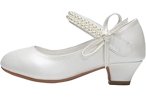 Zaylee Ballerinas Mädchen Kommunionschuhe Festliche Schuhe Perlen Absatzschuhe,EU33 19.5cm-Weiß