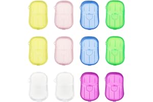 RtottiM 12 Boîtes Feuilles de Savon Portable Flocons de Papier Savon de Voyage Jetable Mini Papier avec boîte de rangement pour les activités de maison de bureau et de plein air