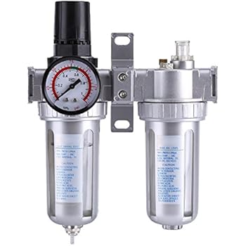 BLCH 3 In 1 Filtro Aria Compressa Con Regolatore E Lubrificatore - 1/2" NPT, Manometro, Scarico Semi-Automatico (Mod. AC4010-04)