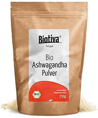 Biotiva BIO ASHWAGANDHA POUDRE (Bio, 250g) // ayurveda - ginseng indien - en refermable sac fraîcheur - 100% qualité organique – Emballé et contrôlée en Allemagne (DE-ÖKO-005)