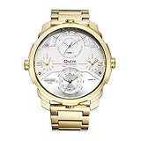 Qy DREI Bewegungen Quarzuhr Disc Design Casual Outdoor Vogue Quarz Armbanduhr Qualität Leder,Goldwhite