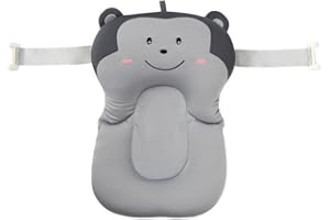 belupai Tapis de bain bébé nouveau-né pliable bébé bain baignoire coussin chaise étagère nouveau-né siège de baignoire nouveau-né coussin tapis de bain(Singe Gris Avec 2 Ceintures Fixes)
