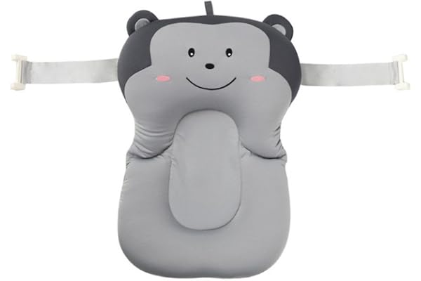 belupai Tapis de bain bébé nouveau-né pliable bébé bain baignoire coussin chaise étagère nouveau-né siège de baignoire nouveau-né coussin tapis de bain(Singe Gris Avec 2 Ceintures Fixes)