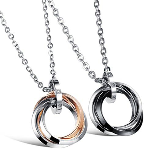3 Rings Necklace Pendant Chungang Diamond Titanium Steel Necklace Lover's Necklaces Gifts for Couples