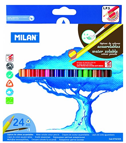 Caja 24 lápices de colores triangulares acuarelables + pincel