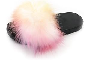 Xsclpomddy Kids Artificial Fur Sandals Slides Soft Comfy Lightweight Furry Faux Fox Fur House Slippers for Girls