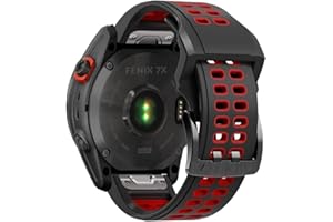 Niboow QuickFit 26mm Correa para Garmin Epix 2 Pro 51mm, Silicona Muñequeras, Pulseras Repuesto para Garmin Fenix 7X Pro Solar/Fenix 7X/6X GPS/6X Pro/6X Sapphire GPS/5X Sapphire/5X GPS - Negro/Rojo