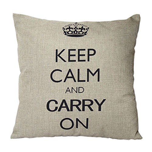 Zierkissenbezug 45 x 45 cm Leinenbaumwoll Kissenhülle Keep Calm and Carry On (Hauptfarbe Beige)