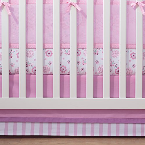 BreathableBaby Cotton Crib Skirt, Pink/Grey