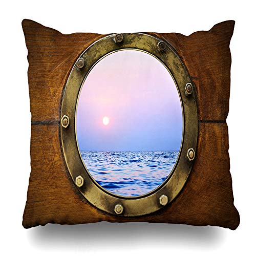 DIYCow Throw Pillows Covers Circle Boat Porthole Travel Ocean View Close Yacht Cushion Case Pillowcase Home Sofa Couch Square Size 18 x 18 Inches Pillowslips