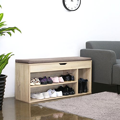 HOMFA Schuhschrank mit Sitzkissen Schuhbank Schuhtruhe Sitzkommode Schuhregal Schuhbank Schuhablage Sitzbank mit Stauraum für Flur Diele Verbindungsgang Braun 103.5*29.5*48cm - 6
