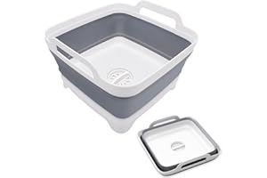 Roysmart Bassine à vaisselle pliable de 12 l pour camping, lavabo pliable, bac de lavage portable, bac de rangement de cuisine peu encombrant (blanc/gris)