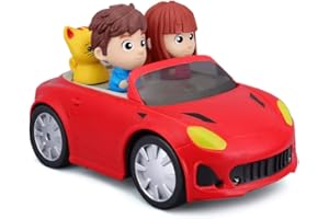 BBURAGO BB Junior - Véhicule Bébé - Mon Premier Cabriolet Télécommandée - Versions avec 2 Personnages et 2 Animaux - Couleur Rouge - Phares Lumineux - Infra Rouge - 95002
