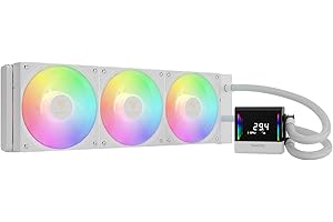 GAMDIAS CHIONE E4 360mm AIO Liquid CPU Cooler, Real-Time Digital Display Patented PWM Pump, 3 x 120mm Easy Cable Management Daisy Chained Fans w/ ARGB Sync, Intel LGA 1851/1700/1200；AMD AM5/AM4, White