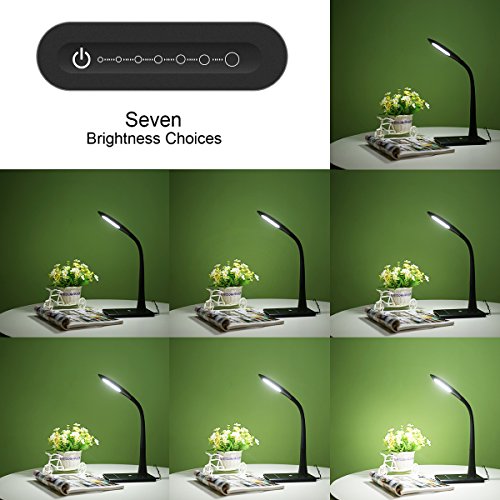 LE Schreibtischlampe dimmbar Augenfreundlich 8W 600lm 360 Grad verdrehbar LED Tischlampe mit Schwanenhals, kaltweiß, Touchfeld und 7 Helligkeitsstufen, kinderbeleuchte, Tischleuchte, Nachttischleuchte schwarz - 7