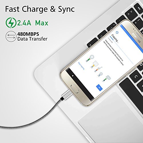 Micro USB Cable, [10FT 3 Pack] Extra Long Nylon Braided A Male to Micro B Cord, High Speed USB 2.0 Sync&Charge Wire for Android,Samsung,HTC,Motorola,Nexus,Nokia,Echo Dot(2nd Generation)-Black&White