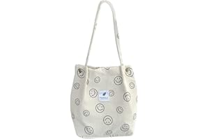 YILCER Aesthetic Tote Bag with Zipper, Cute Preppy Shoulder Bag Corduroy Cord Tote Bag with Pockets Compartments, Casual Handbag Bag for Women Ladies Teen Girls School College Daily Travel