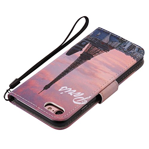 Feeltech iPhone 7 Hülle PU-Leder und Brieftasche Bunte Muster Fall mit Magnetverschluss, Hybrid-Kickstand mit Stand-Funktion, schlagen Sie schützende weiche TPU Stoßstangenabdeckung und Kreditkartenhalter für iPhone 7 Handgelenk Bügel-Buch-Art-Geldbeutel-Tasche mit 2 In 1 Berühren Sie Stift – Turm - 7