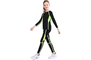 linboo Tuta sportiva da ragazza, 2 pezzi, con maniche lunghe e pantaloni, set di vestiti, traspirante ed elastico, abbigliamento da danza e fitness per bambini