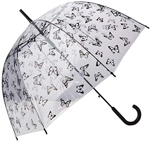 SMATI Paraguas Largo Transparente Mariposas con 8 Varillas en Forma de Campana y su apuerta automatica