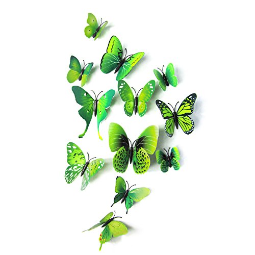 Mangotree 12 Stück/Polybeutel Abnehmbar 3D Lustige Bunte Schmetterlinge Wand Kings Schmetterlinge Hauptdekor Kunst Design Aufkleber Wand (Grün, 12pc) - 4