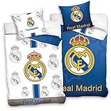 Producto oficial. Real Madrid CF - Juego de Funda nórdica y Funda de Almohada Reversible, Color Azul y Blanco