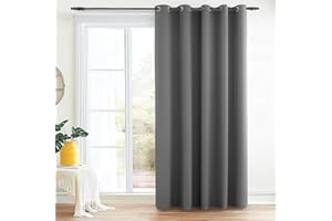 PANOVOUS Extra breiter Verdunkelungsvorhang, Sichtschutz – Trennwand mit Ösen Oben für separaten Raum, wärmeisoliert, Grauer Vorhang für große Glasschiebetür, einteilig, 203 x 213 cm (B x L)