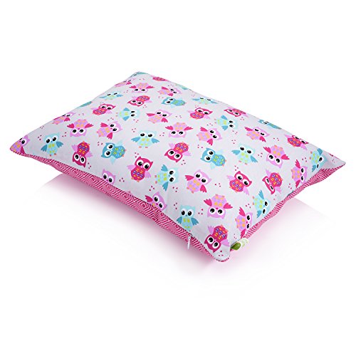 La Petite Unique 35 x 25 cm Kinderkopfkissen MIT FÜLLUNG waschbares Babykissen 100 % Ökotex zertifiziert Motiv: Eule Pink - 3
