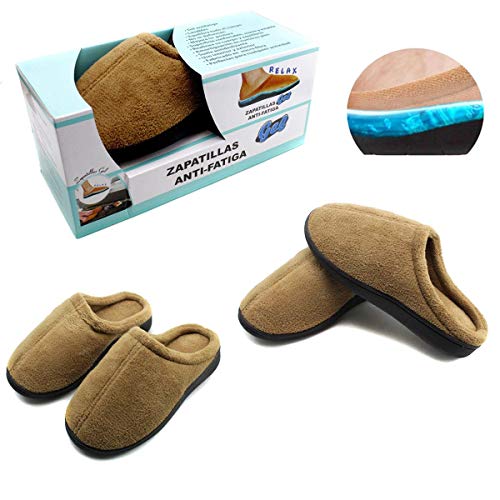 Zapatillas de Andar por casa de Gel Relax para Hombre y Mujer máximo Confort y Comodidad (Large, Marrón)