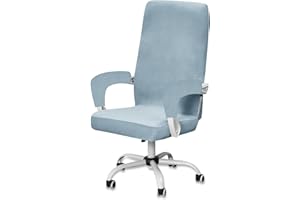 BXFUL Funda para Silla de Oficina de Terciopelo con 2 Fundas para Reposabrazos, Cubierta Protectora de la Sillón de Ordenadora Removible Fundas de Sillas Giratorias (Azul Claro,Large)
