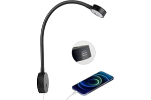 ‎ACEGOO acegoo Reading Lamp 12 V LED Dimmable Bed Lamp, Flexible Wall Mounted Gooseneck Bedside Table DC 12-24 V 3200 K with Dimmer Switch & Type-C Charger, for Boat, Motorhome, Car, Camper, Van, Yacht (1