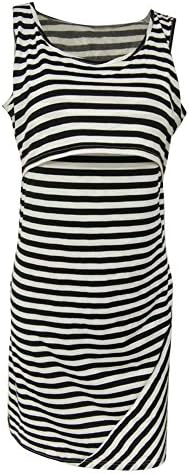 Meedot Striped Pattern Breastfeeding Pregnancy Dress Casual Nursing Dress Black L