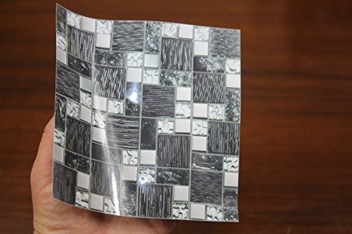30 stück Fliesenaufkleber für Küche und Bad (Tile Style Decals 30xTP 71 -6in- Black & Silver Glass) | Mosaik Wandfliese Aufkleber für 15x15cm Fliesen | Fliesen-Aufkleber Folie Farbe – Mitternachtsblau | Deko-Fliesenfolie für Küche u. Bad (15cm – 30 stück, Schwarzes u. Silbernes) - 4