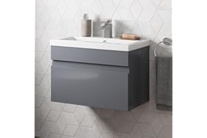 Artis 600mm Bathroom Vanity Unit Basin Storage Wall Hung Cabinet Furniture Grey Gloss