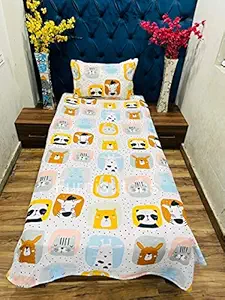 Furnistitchs Kids Microfiber Cotton Feel Cartoon White Cow Print Single Bed Sheet with Pillow Cover (60