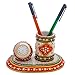 Ethnic Arts Home Decor Handicrafts | Home decor | Home Decorative Items in Living Room, Bedroom | Meenakari Marble Pen Stand n Table Clock RS.867.00