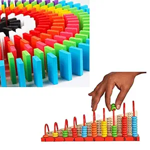 Trinkets & More Calculation Shelf + 100 Pieces Dominoes Blocks Set (Combo) Abacus Counting Addition Subtraction Building and Stacking Maths Learning Toy for Kids 3+ Years(CS + Domino)