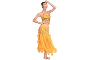 Grouptap Vestito da Donna Sexy di Fantasia di Danza del Ventre Gelsomino Arabo Indiano Rosa Bollywood Rosso Vestito da Donna in Due Pezzi con Gonna all'Americana