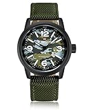 Qingmei NAVIFORCE Herren Military Analog Quarz Datum Camouflage runden Zifferblatt Leinwand Band Uhr Grün