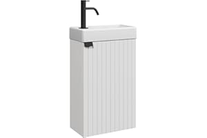 ‎BADPLAATS B.V. Badplaats Gäste-WC Waschtisch Set Bosco 40 x 22 cm Weiß Matt - Platzsparende Badmöbel Set mit Waschbecken und Unterschrank