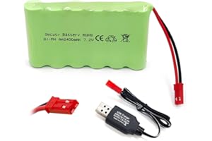 Gecoty® - Batteria ricaricabile NI-MH AA da 7,2 V, 2400 mAh, con cavo di ricarica (spina JST)